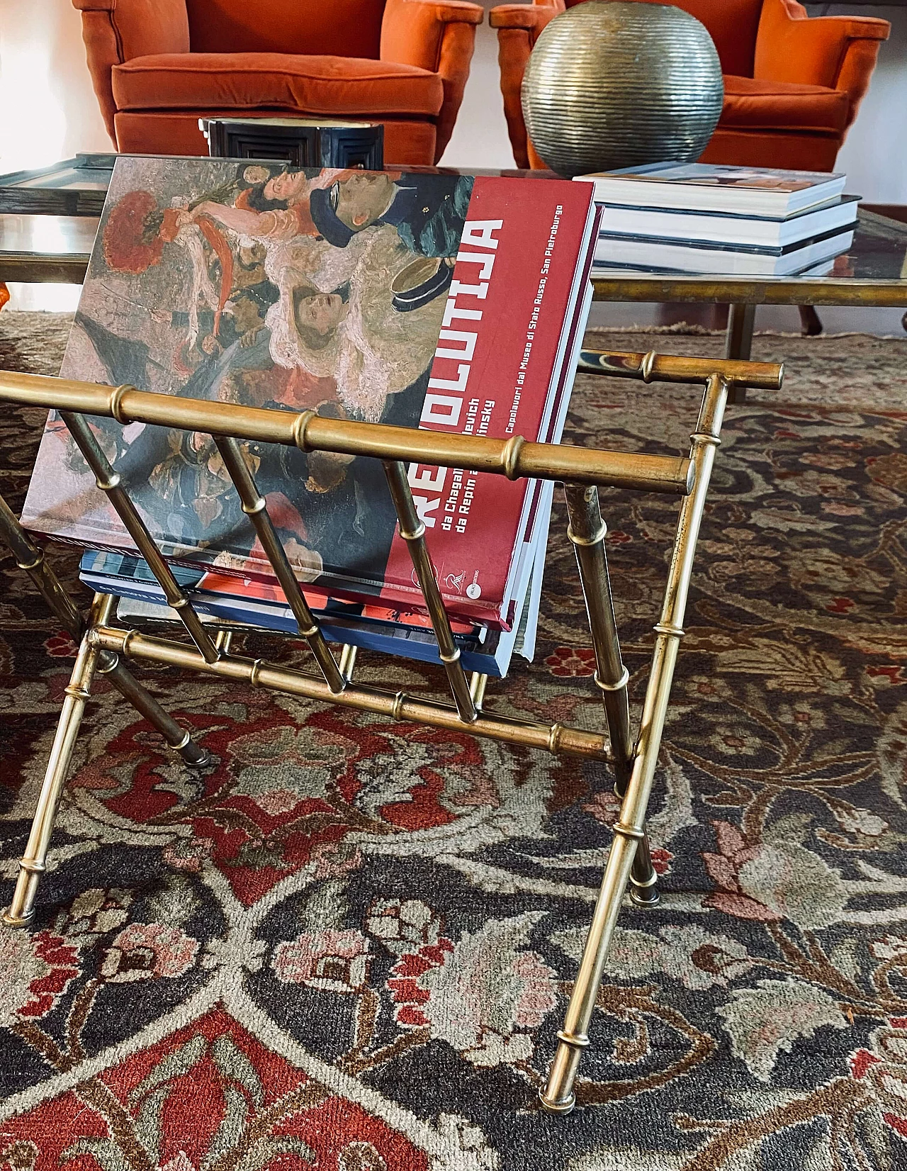 Bamboo-effect brass magazine rack by Maison Bagues, 1970s 12