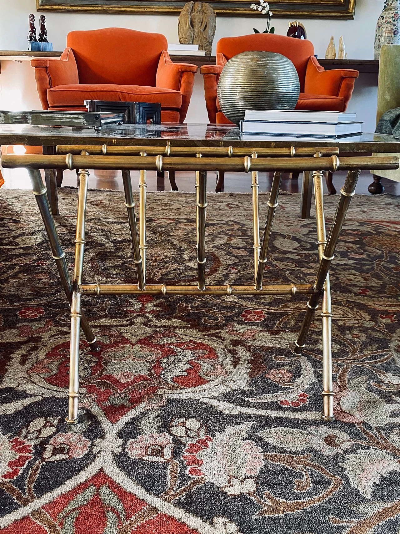 Bamboo-effect brass magazine rack by Maison Bagues, 1970s 13