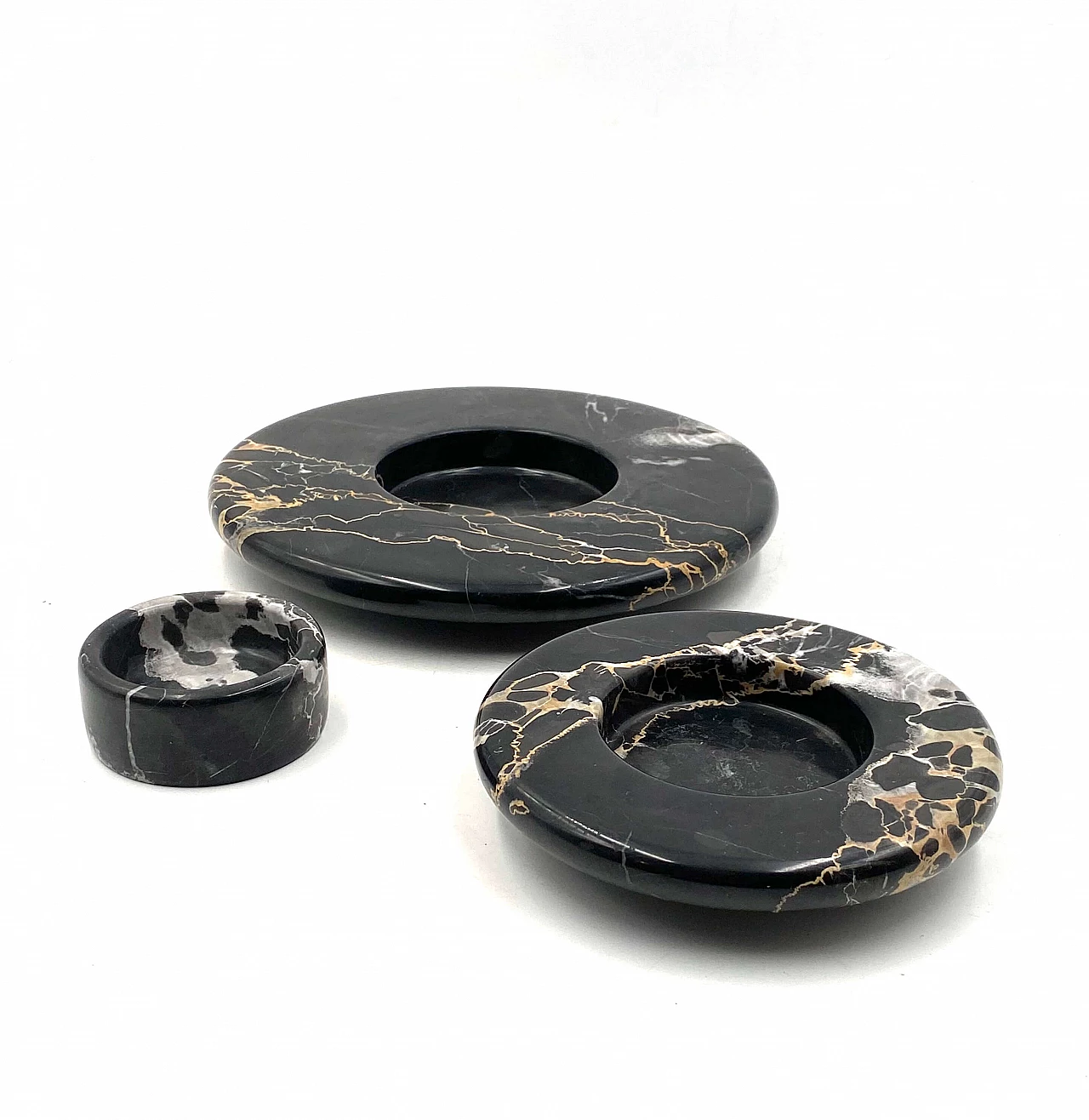 3 Stackable centerpieces in Portoro black marble by Casigliani, 1970s 11
