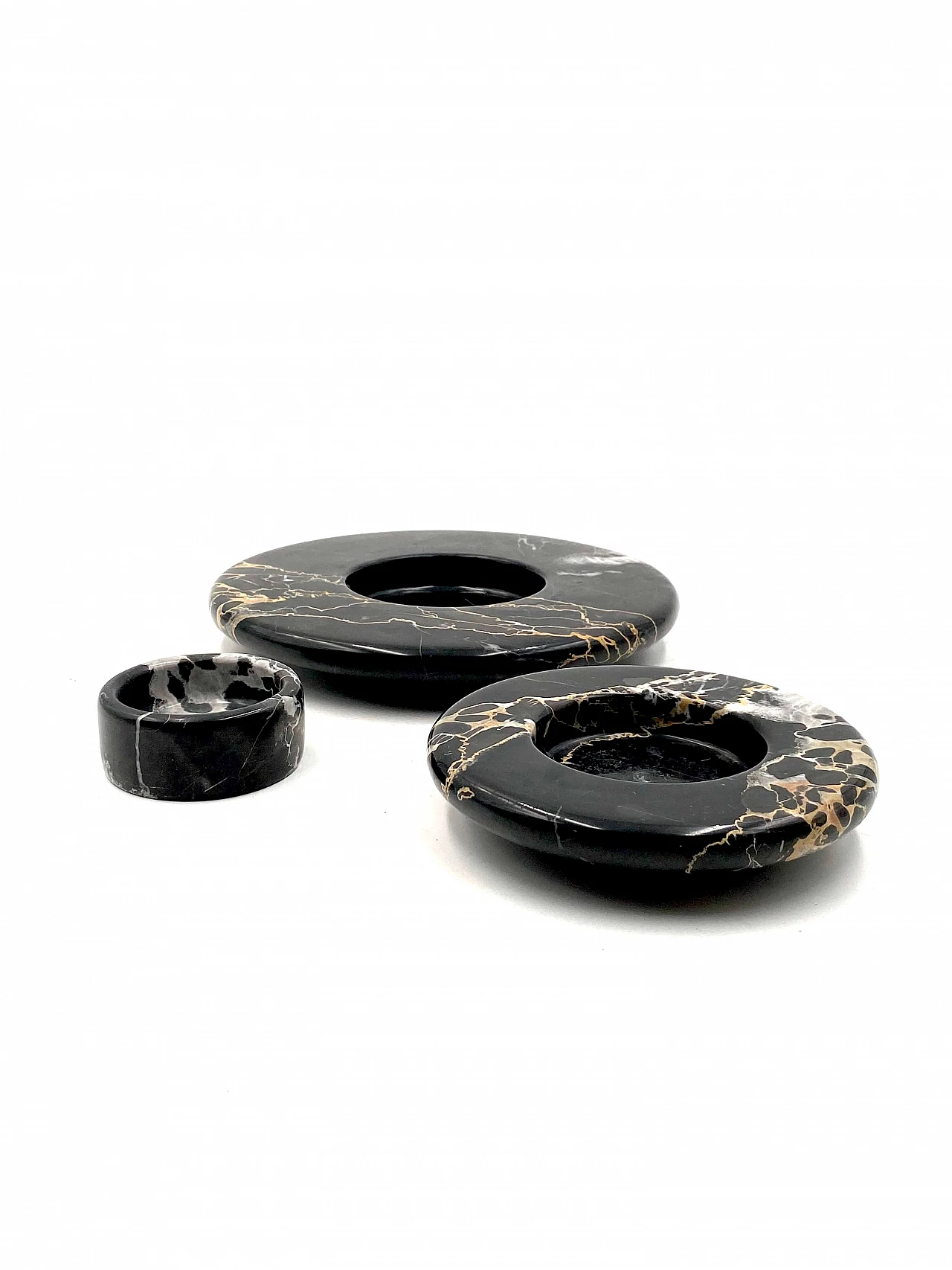 3 Stackable centerpieces in Portoro black marble by Casigliani, 1970s 12