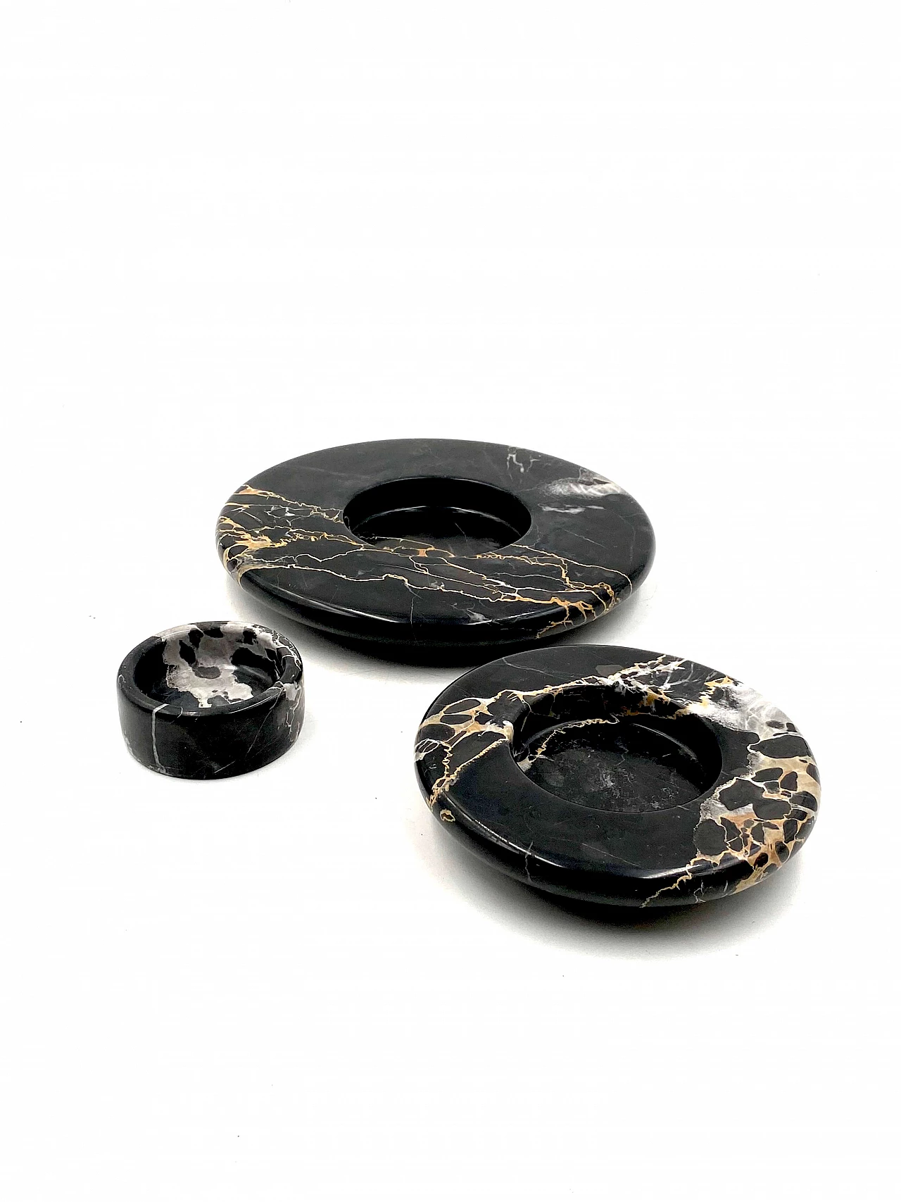 3 Stackable centerpieces in Portoro black marble by Casigliani, 1970s 13