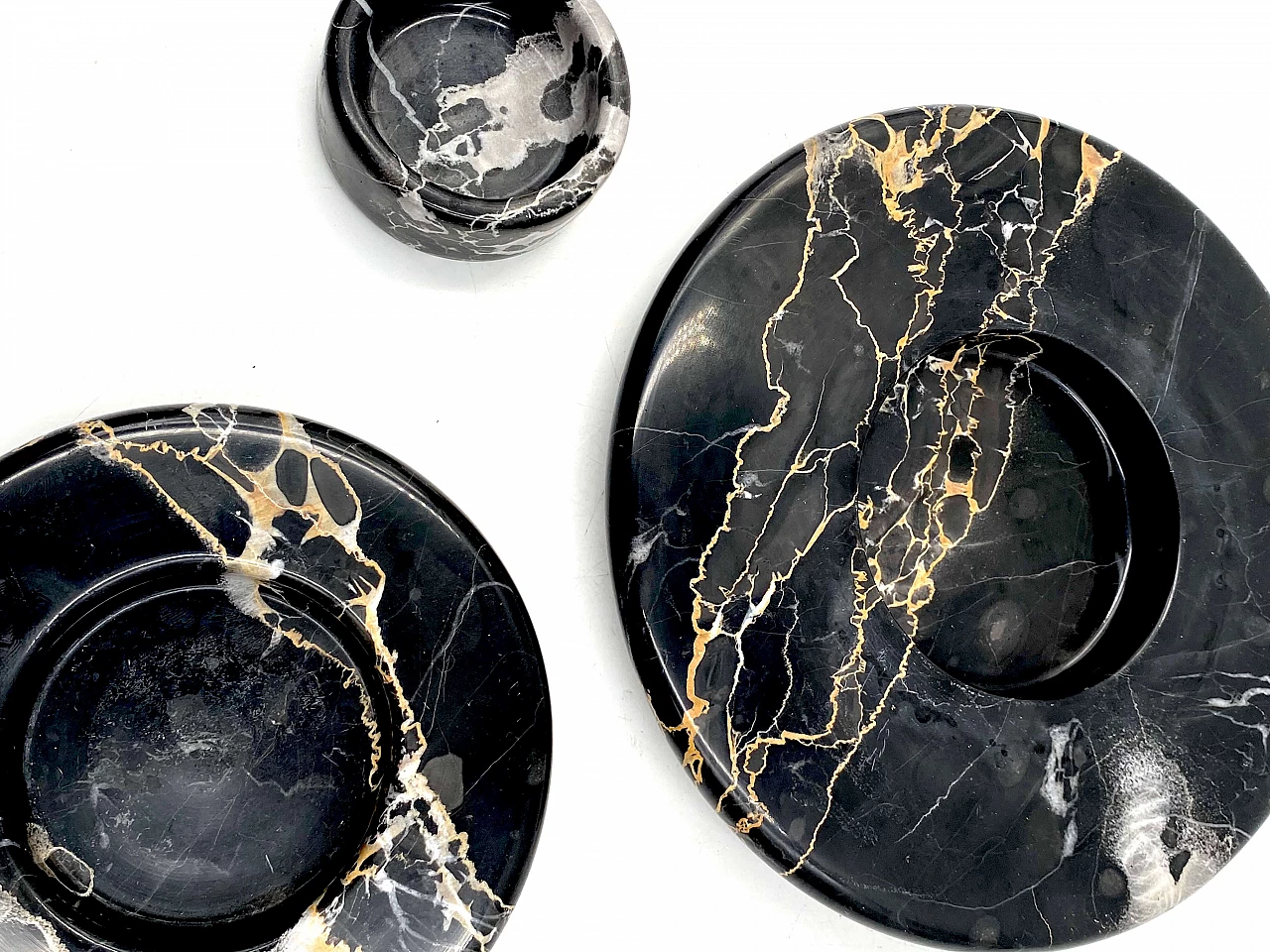 3 Stackable centerpieces in Portoro black marble by Casigliani, 1970s 15