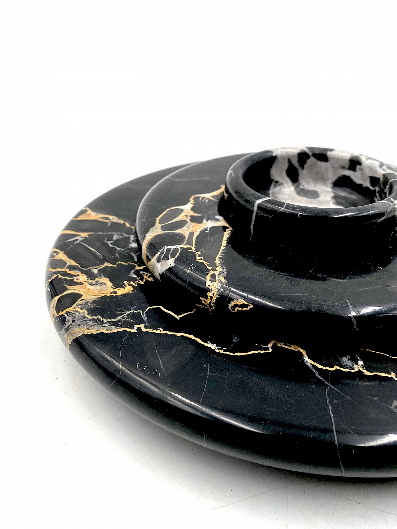 3 Stackable centerpieces in Portoro black marble by Casigliani, 1970s 17