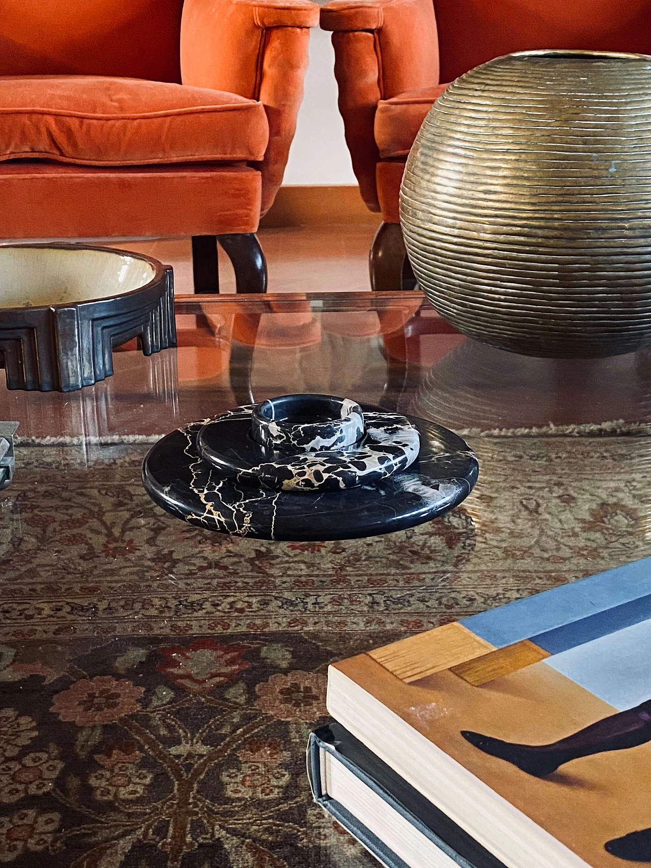 3 Stackable centerpieces in Portoro black marble by Casigliani, 1970s 19