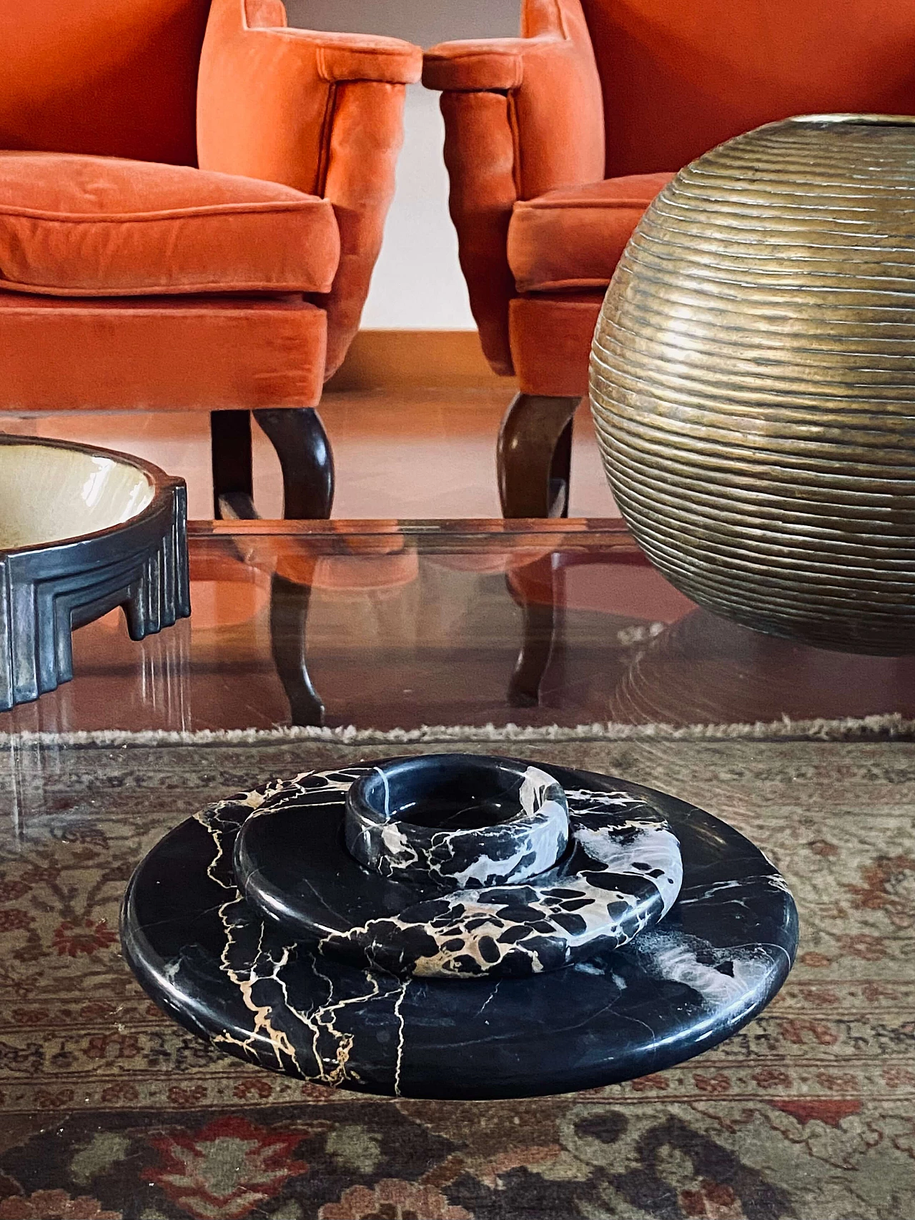 3 Stackable centerpieces in Portoro black marble by Casigliani, 1970s 20