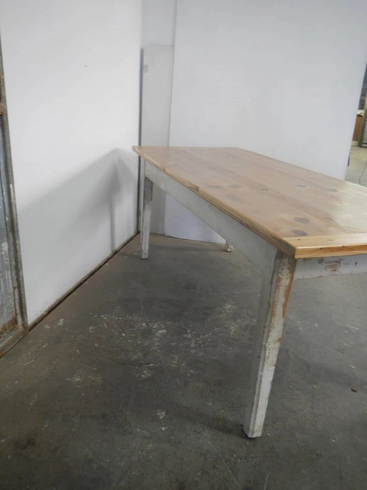 White varnished spruce table with larch top, 1970s 4