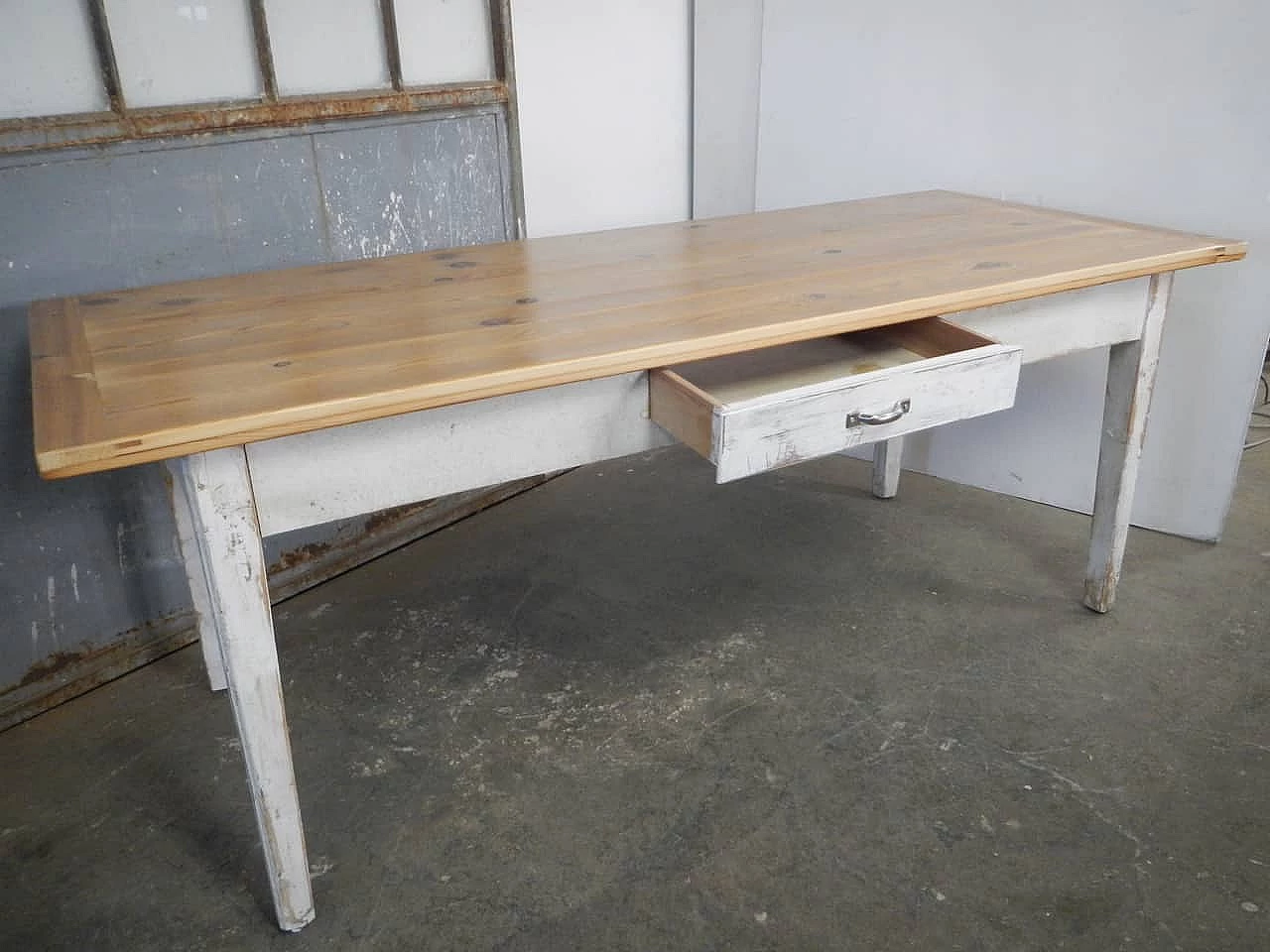 White varnished spruce table with larch top, 1970s 6