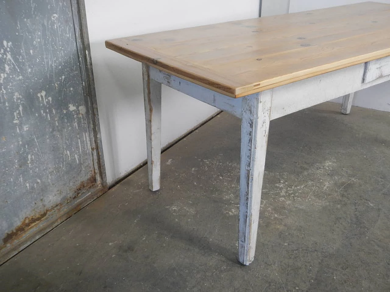 White varnished spruce table with larch top, 1970s 7