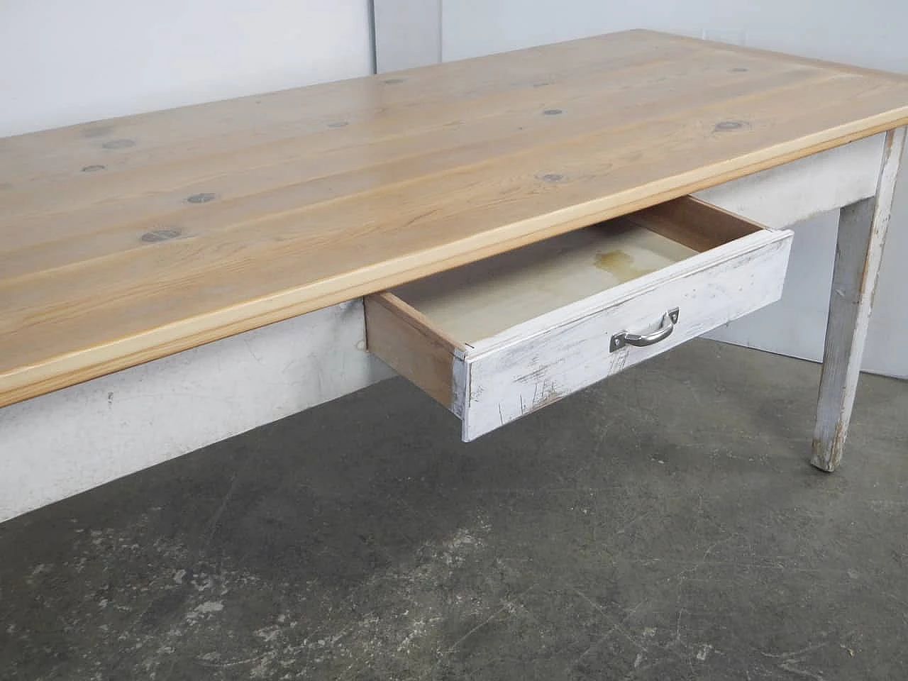 White varnished spruce table with larch top, 1970s 8