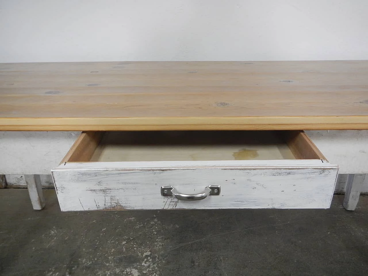 White varnished spruce table with larch top, 1970s 9