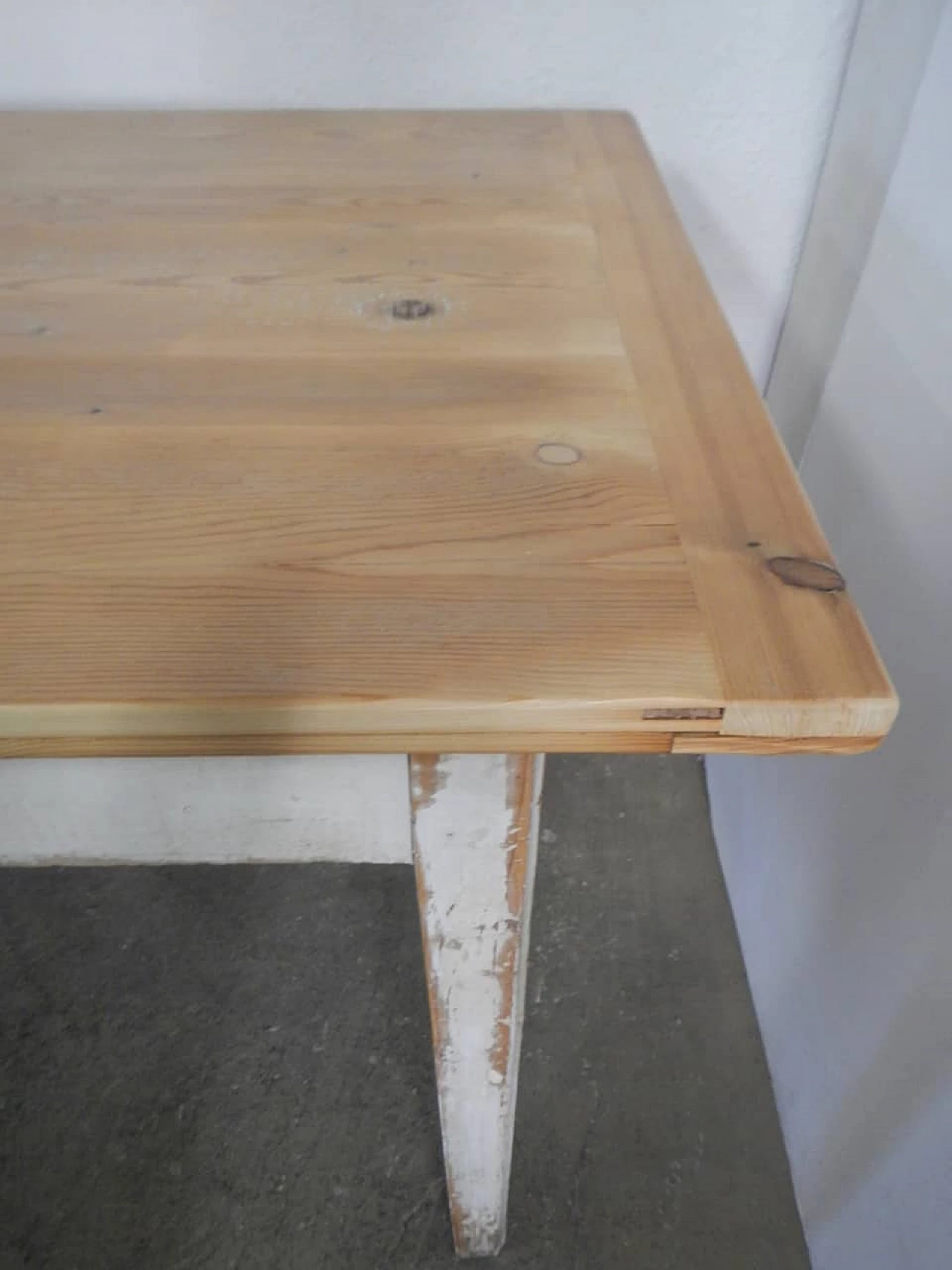 White varnished spruce table with larch top, 1970s 10