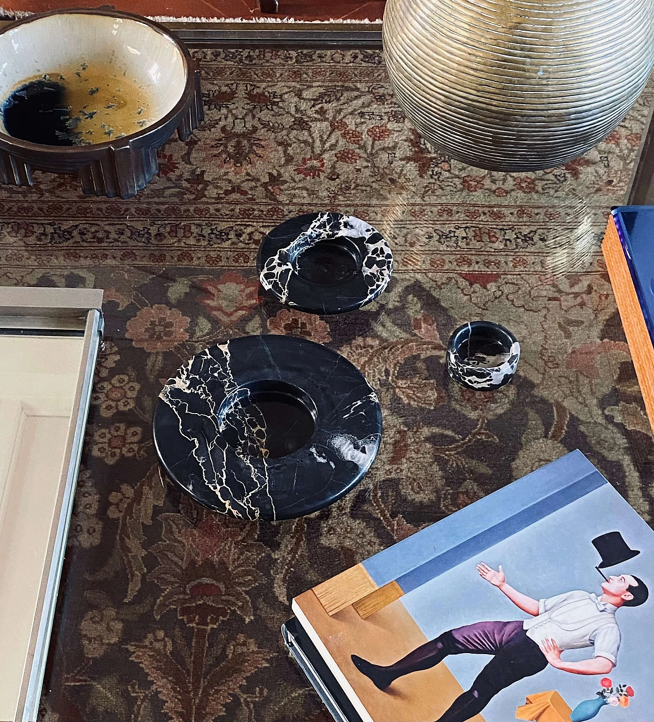 3 Stackable centerpieces in Portoro black marble by Casigliani, 1970s 21