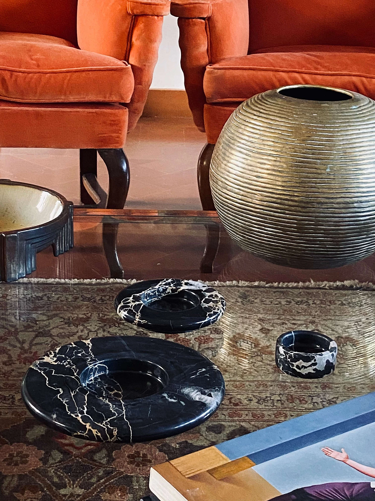 3 Stackable centerpieces in Portoro black marble by Casigliani, 1970s 22