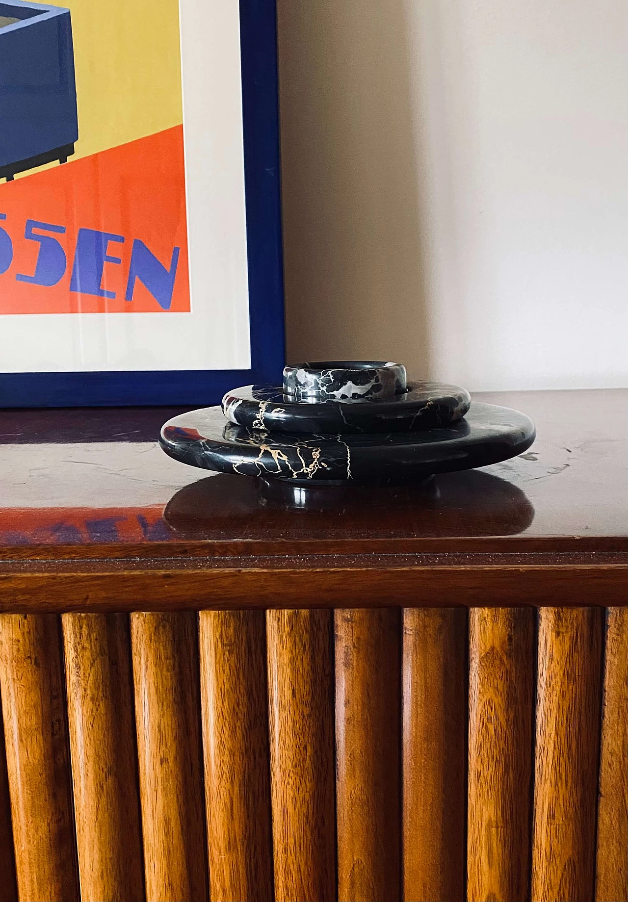 3 Stackable centerpieces in Portoro black marble by Casigliani, 1970s 23