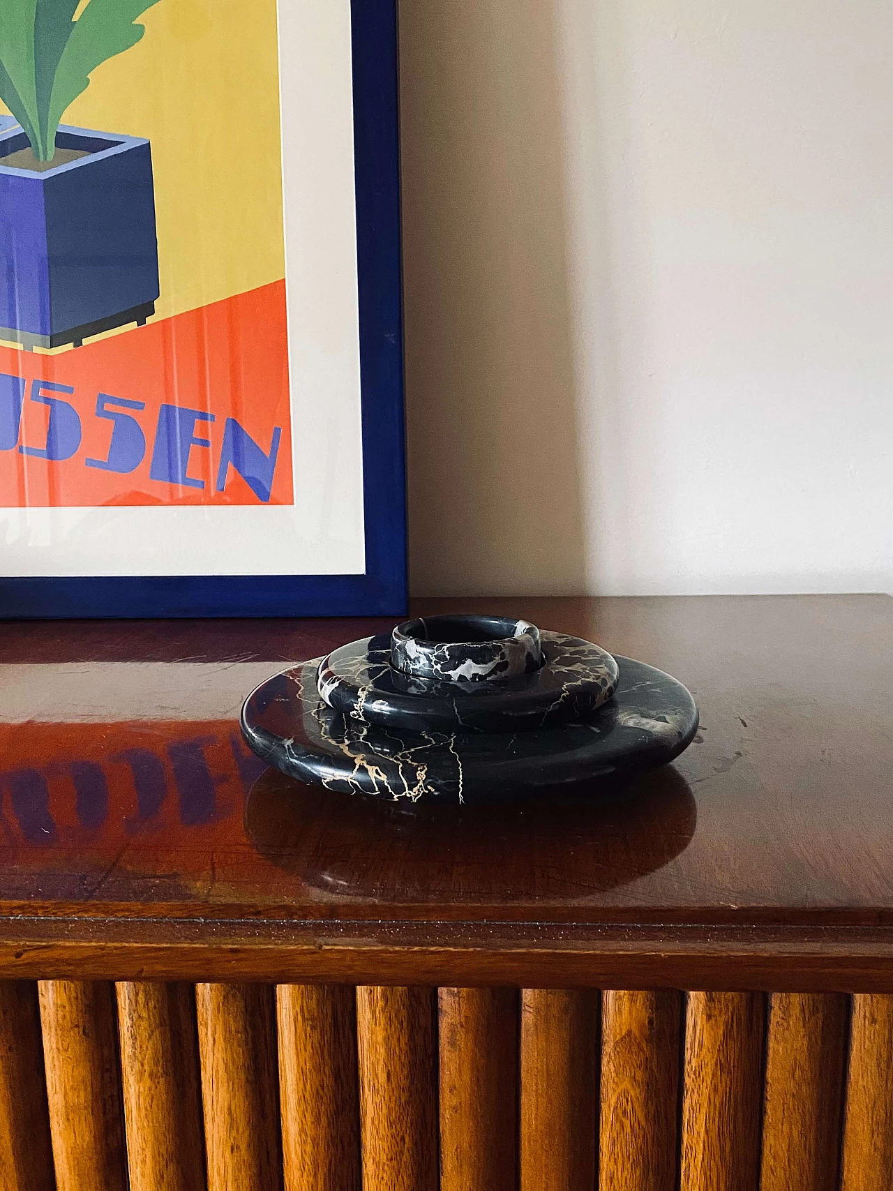 3 Stackable centerpieces in Portoro black marble by Casigliani, 1970s 24