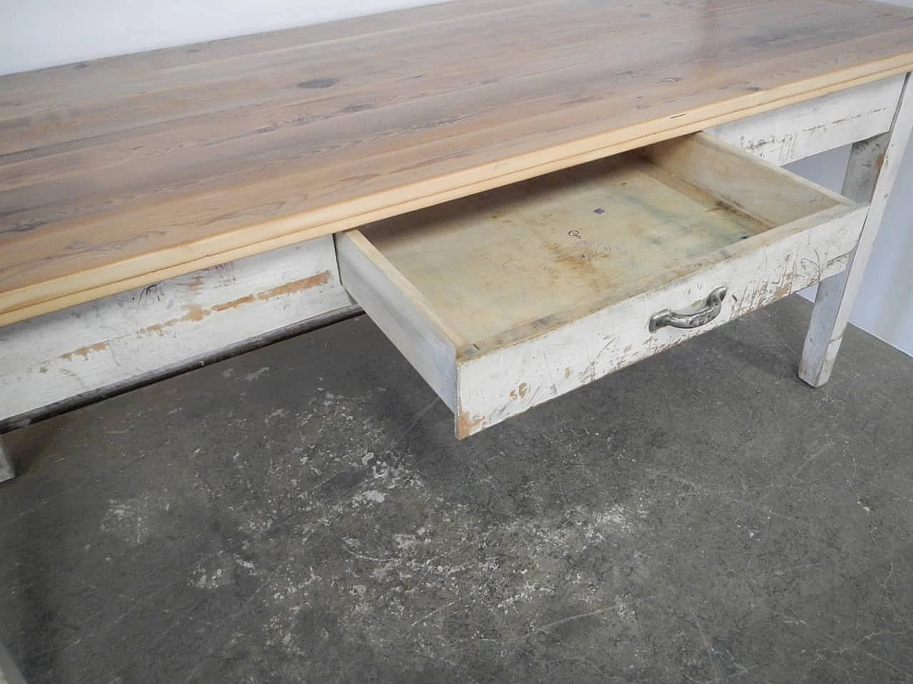 White varnished spruce and larch table with drawer, 1970s 6