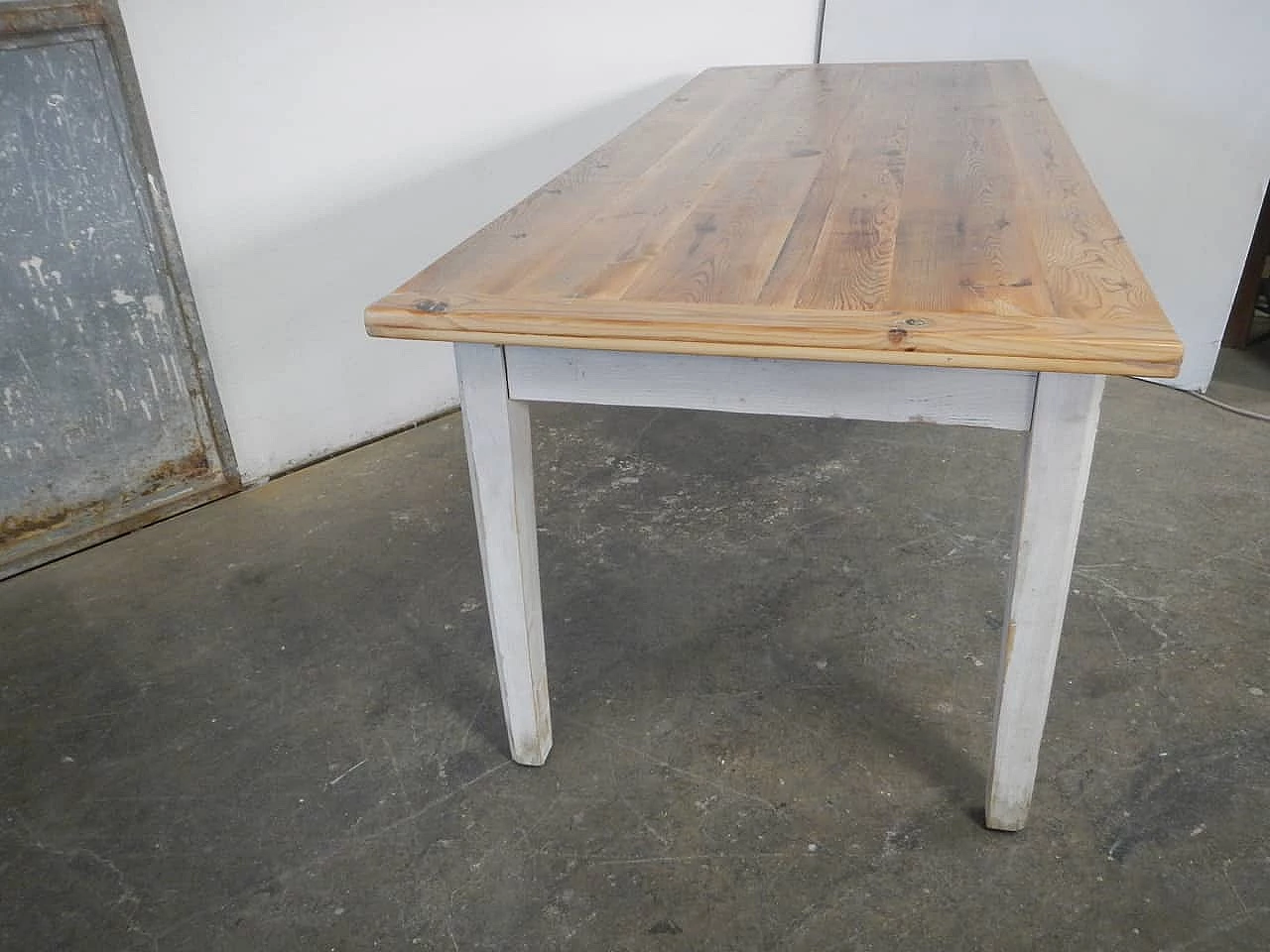 White varnished spruce and larch table with drawer, 1970s 8