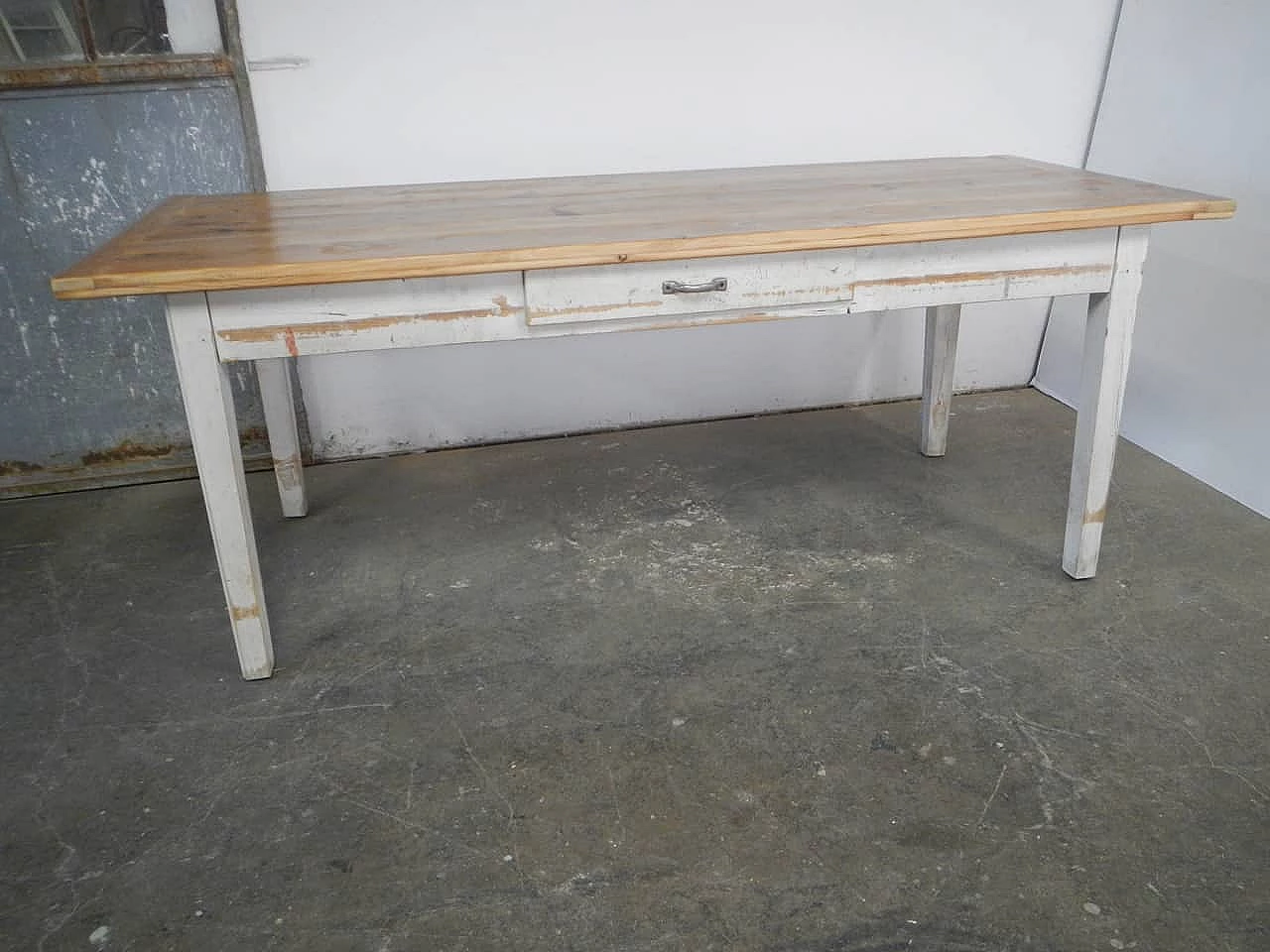 Larch and white varnished spruce table with drawer, 1970s 1