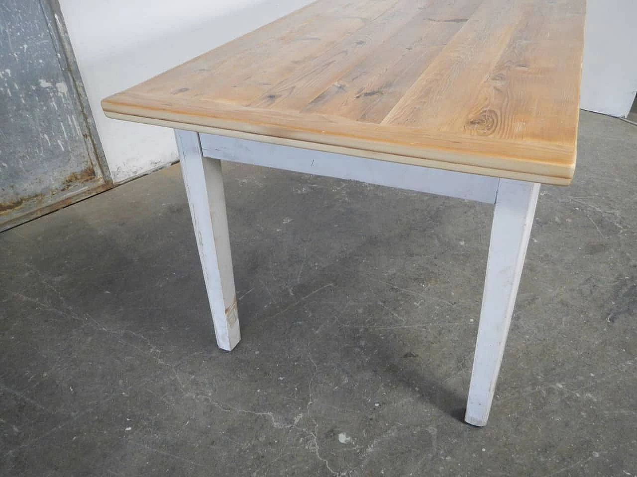 Larch and white varnished spruce table with drawer, 1970s 4