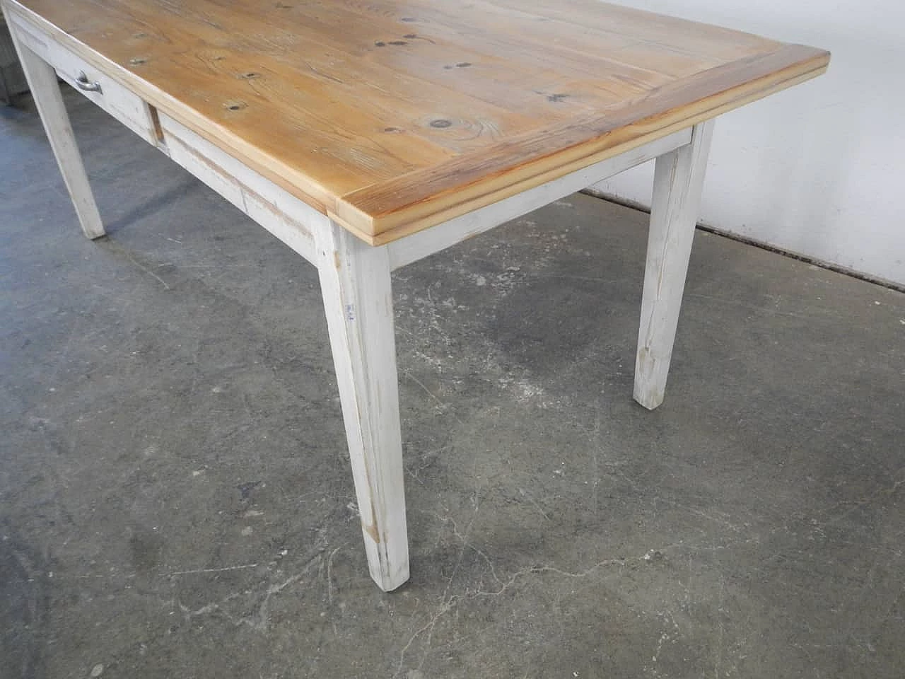 Larch and white varnished spruce table with drawer, 1970s 5