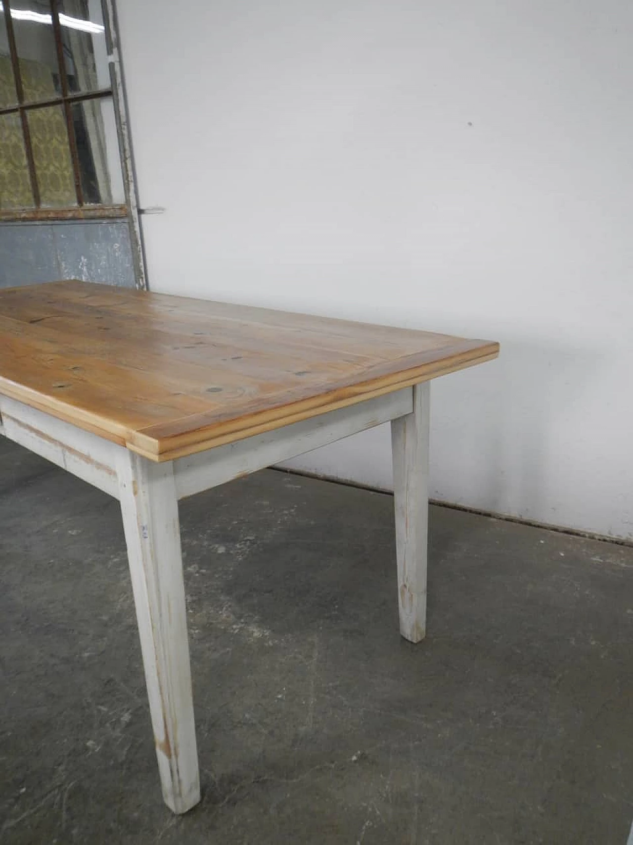 Larch and white varnished spruce table with drawer, 1970s 6