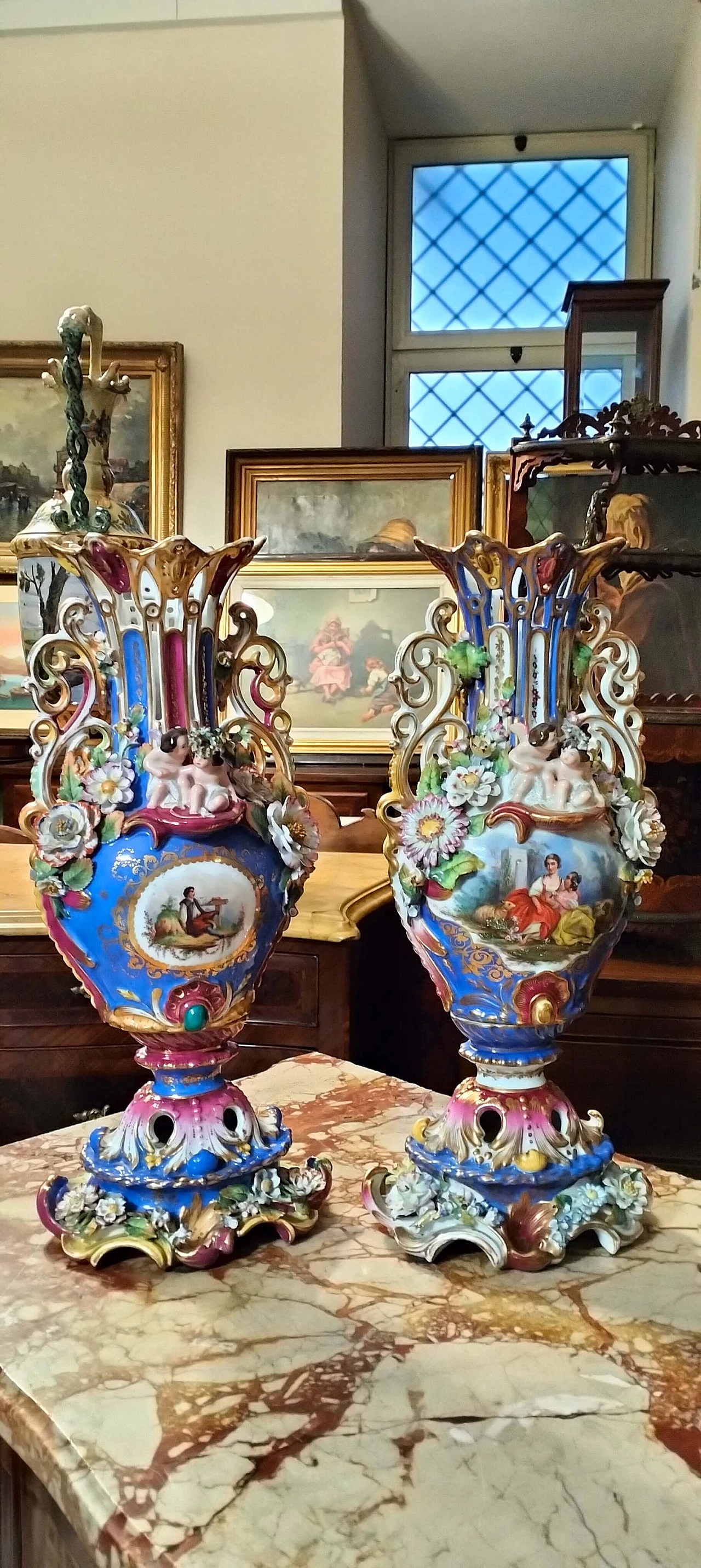 Coppia di vasi Luigi Filippo in porcellana dipinta, '800 13