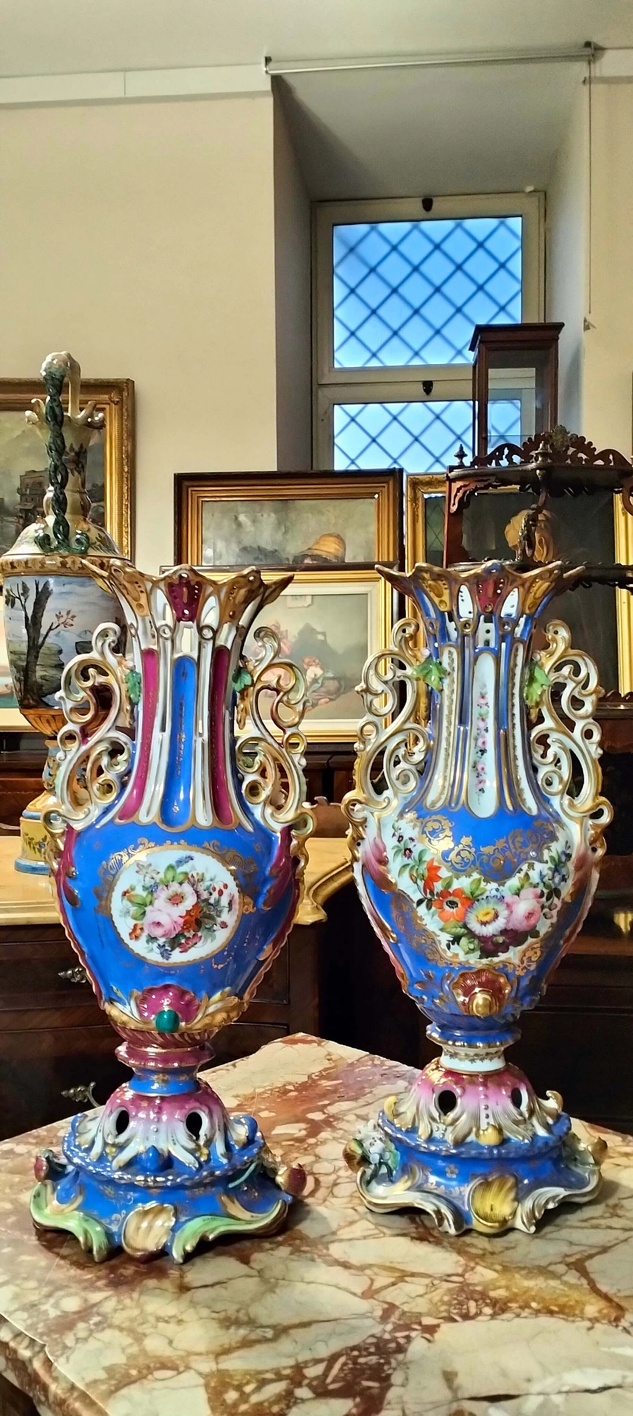 Coppia di vasi Luigi Filippo in porcellana dipinta, '800 14