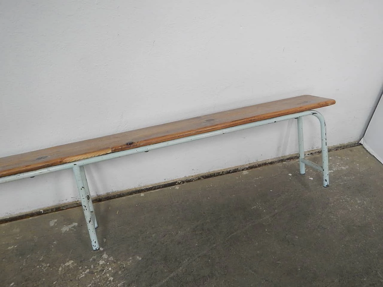 Iron and larch kindergarten bench, 1960s 3