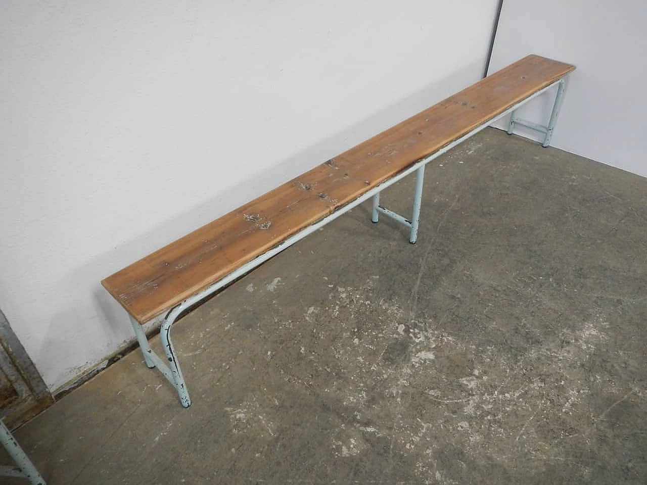 Iron and larch kindergarten bench, 1960s 6