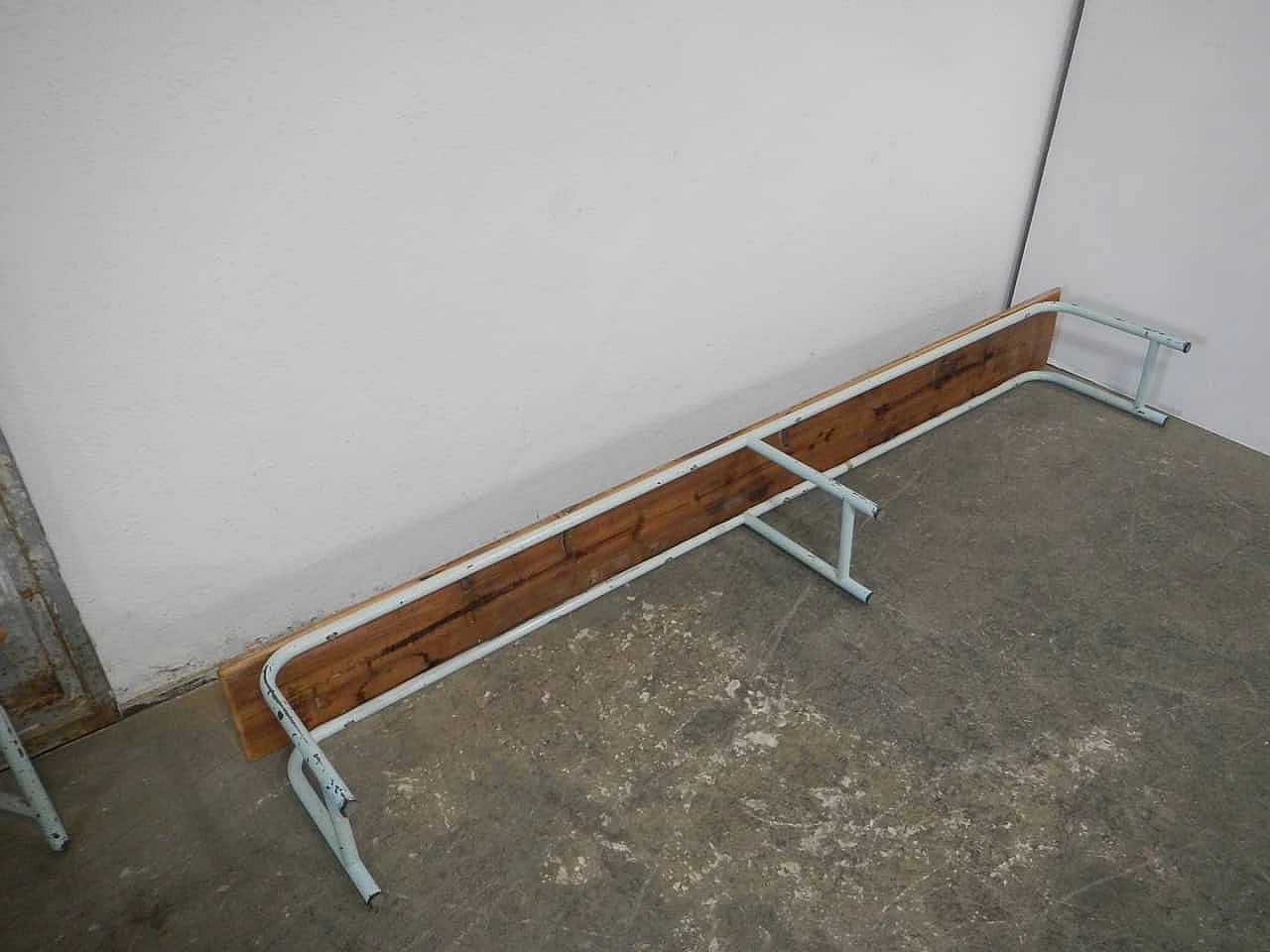 Iron and larch kindergarten bench, 1960s 7