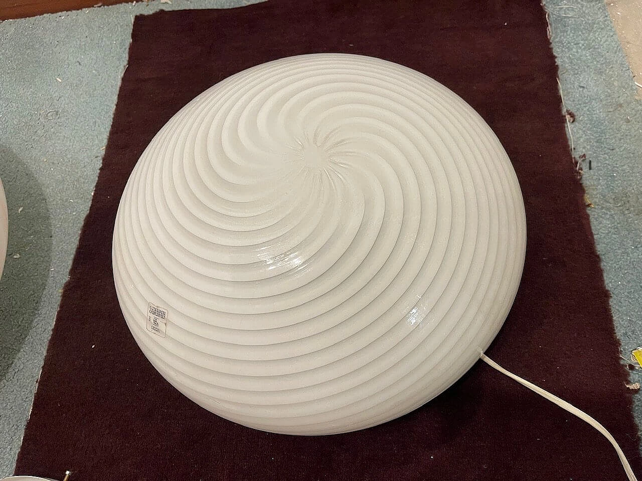 Plafoniera in vetro di Murano con spirale bianca di Venini, anni '70 3
