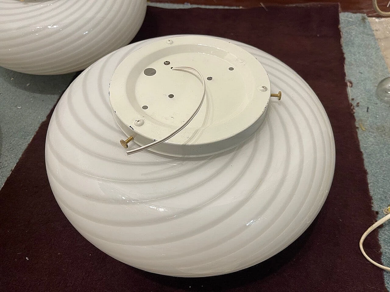 Plafoniera in vetro di Murano con spirale bianca di Venini, anni '70 4
