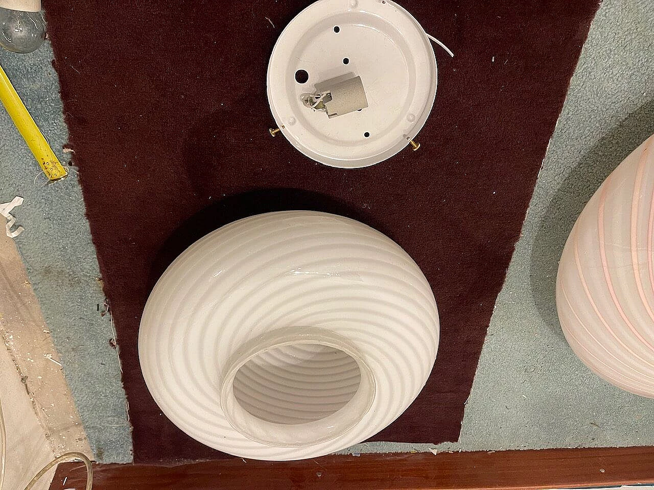 Plafoniera in vetro di Murano con spirale bianca di Venini, anni '70 6