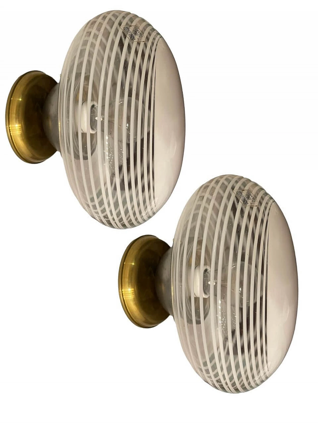 Pair of Murano glass and brass wall lights by Venini, 1970s 1