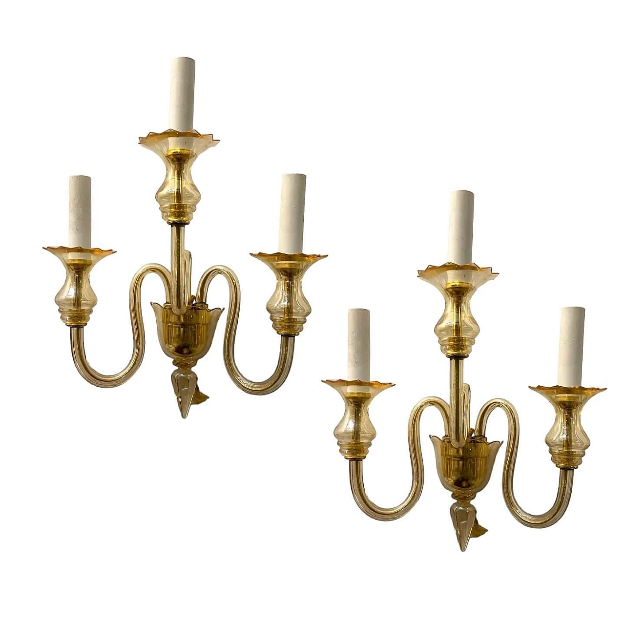 Pair of blown glass wall lights by De Majo, 1950s 1