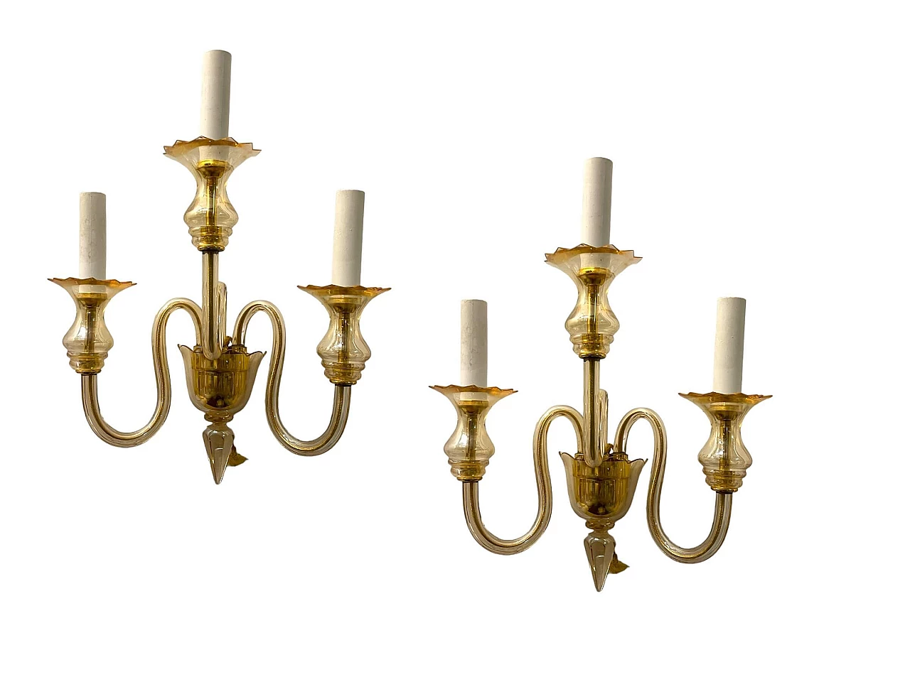 Pair of blown glass wall lights by De Majo, 1950s 3