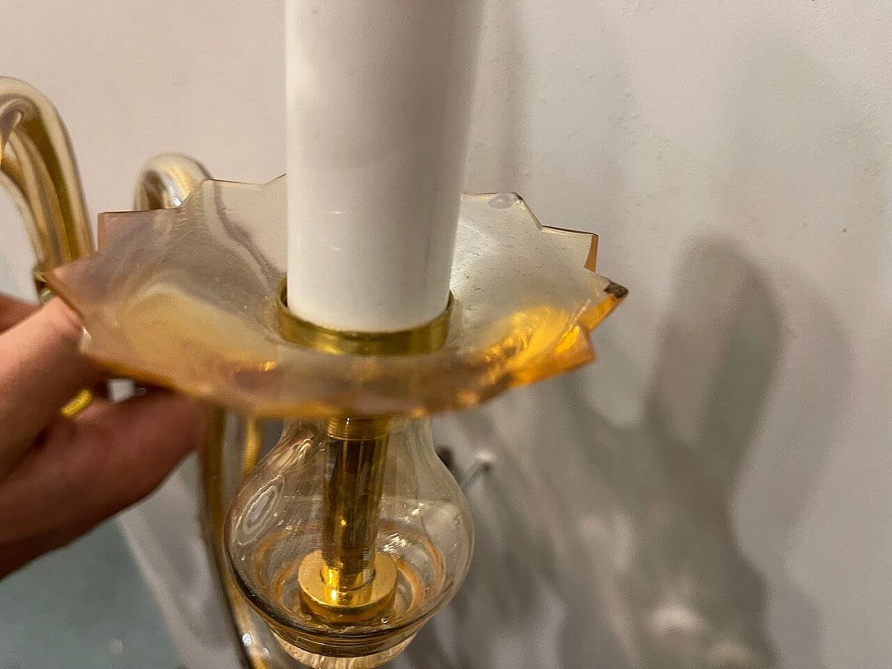 Pair of blown glass wall lights by De Majo, 1950s 4