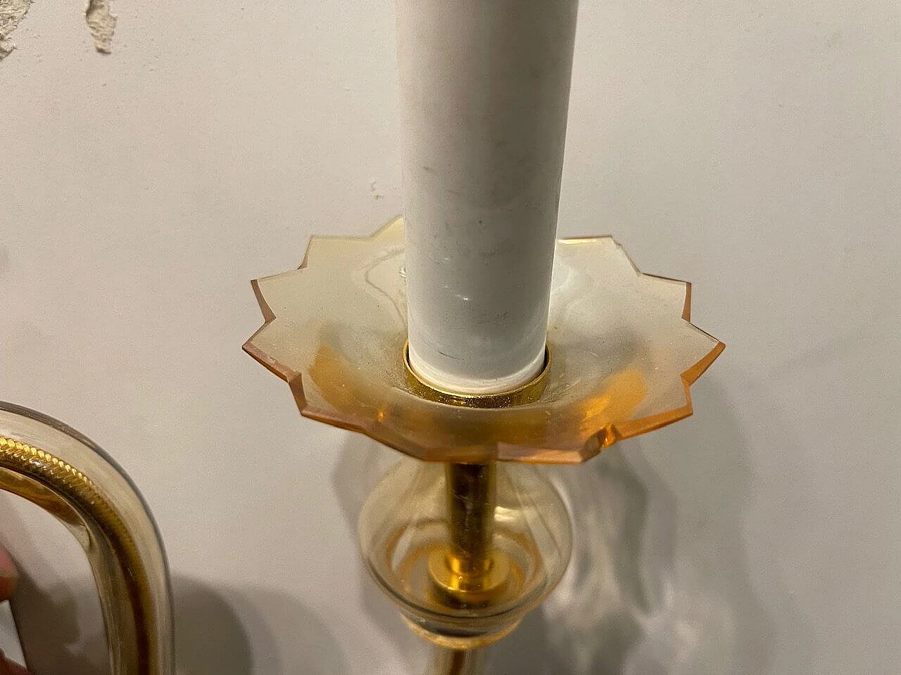 Pair of blown glass wall lights by De Majo, 1950s 5