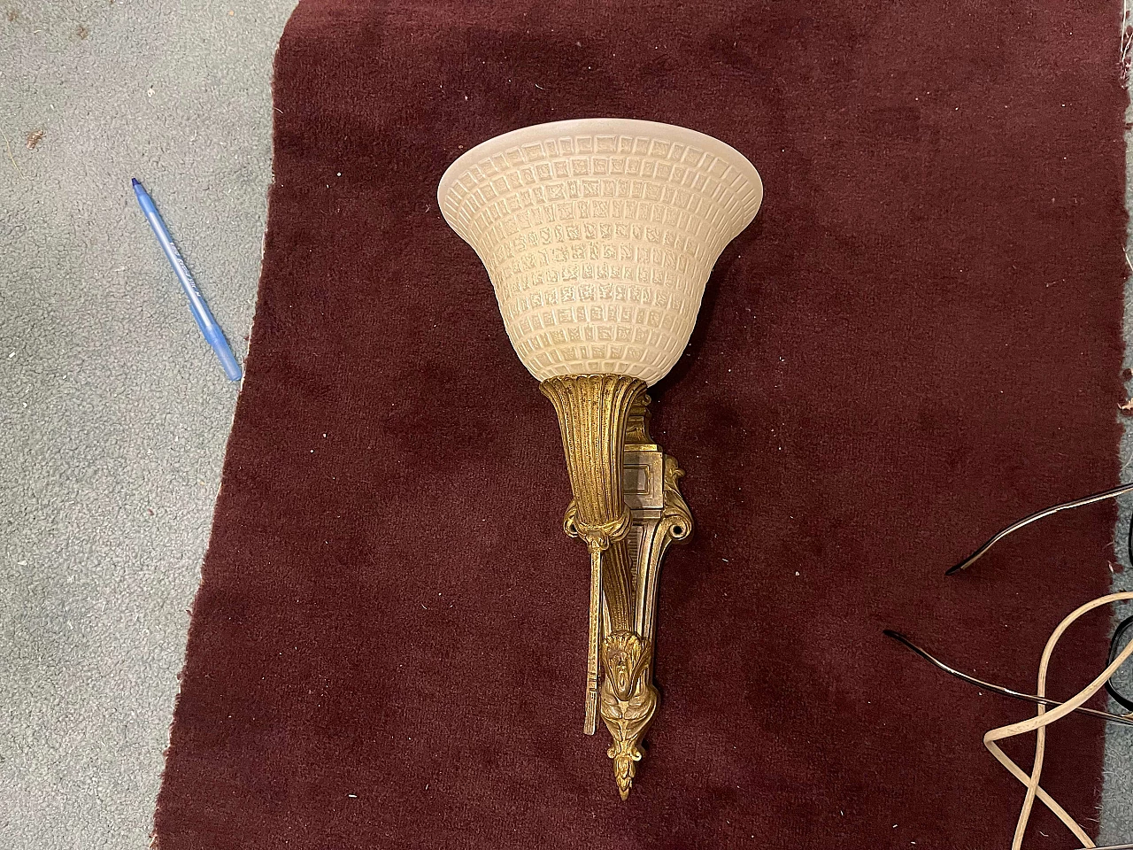 Pair of bronze and Murano glass wall lights, 1950s 2