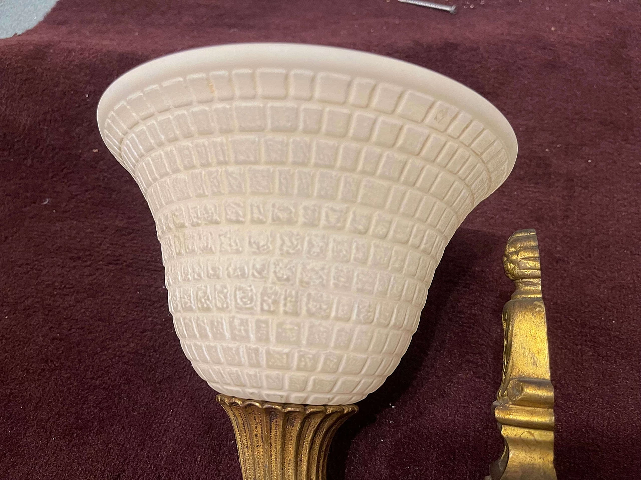 Pair of bronze and Murano glass wall lights, 1950s 3