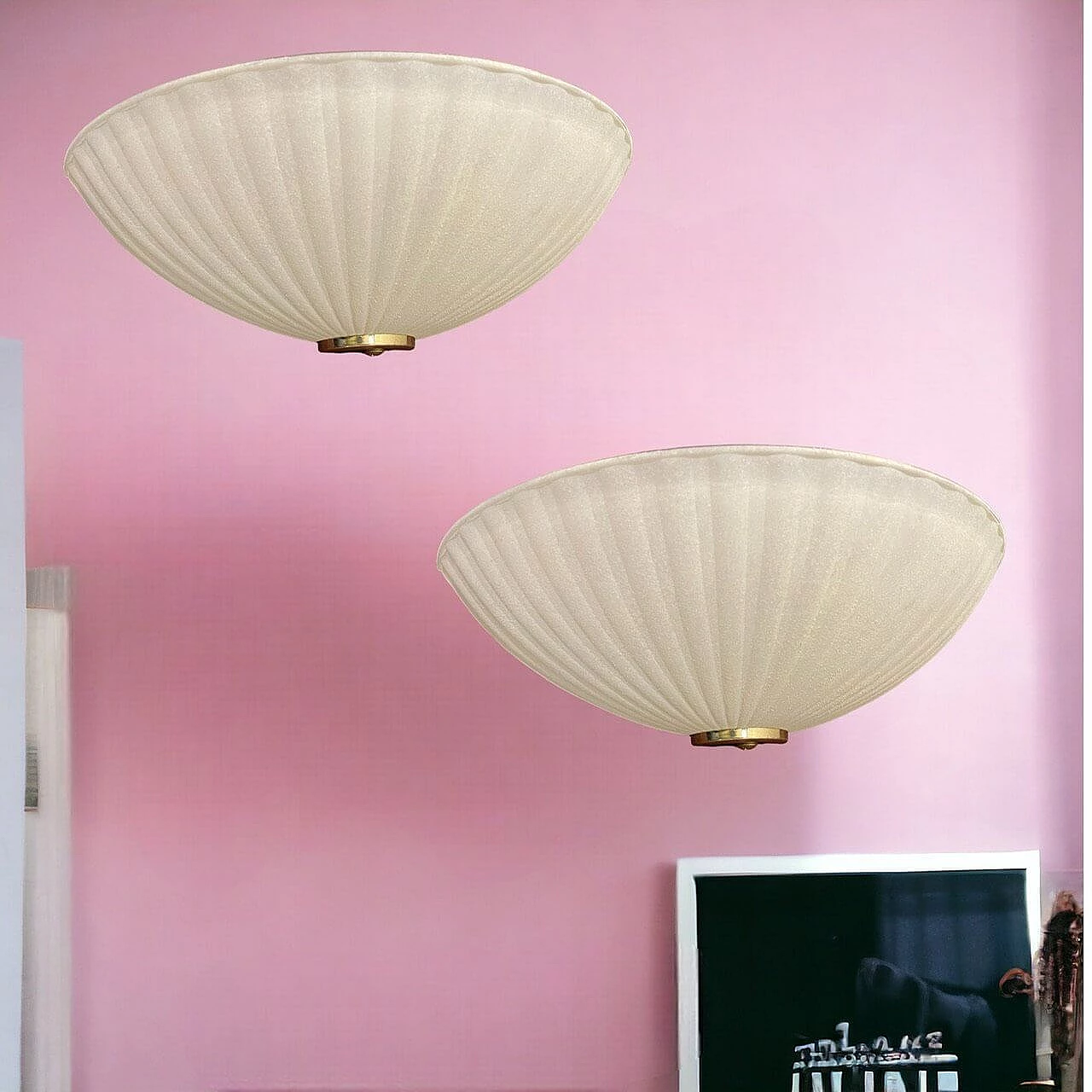 Pair of glass wall lights with gilded detail by Zonca, 1980s 8