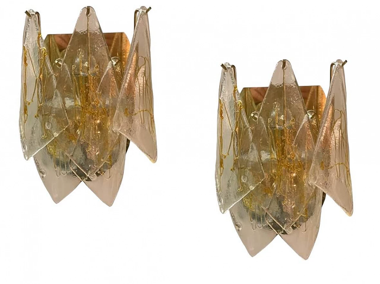Pair of Murano glass and brass wall lights by La Murrina, 1980s 1