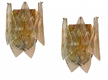 Coppia di applique in vetro di Murano e ottone di La Murrina, anni '80