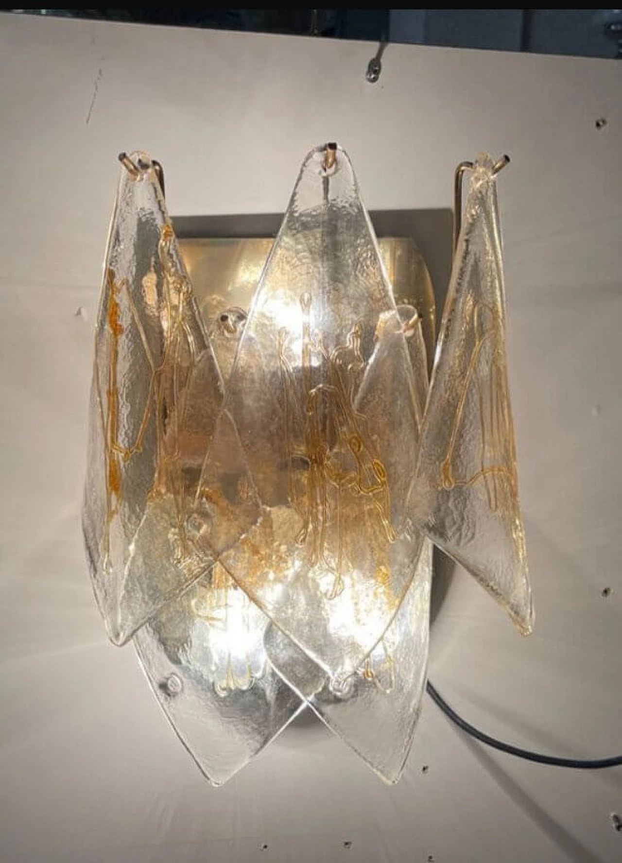Pair of Murano glass and brass wall lights by La Murrina, 1980s 3