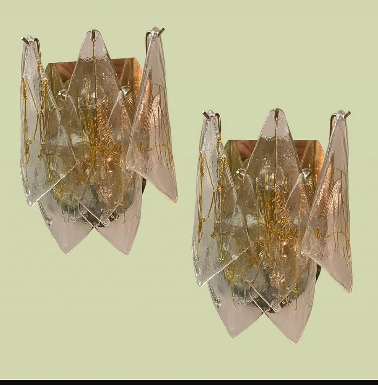 Pair of Murano glass and brass wall lights by La Murrina, 1980s 9