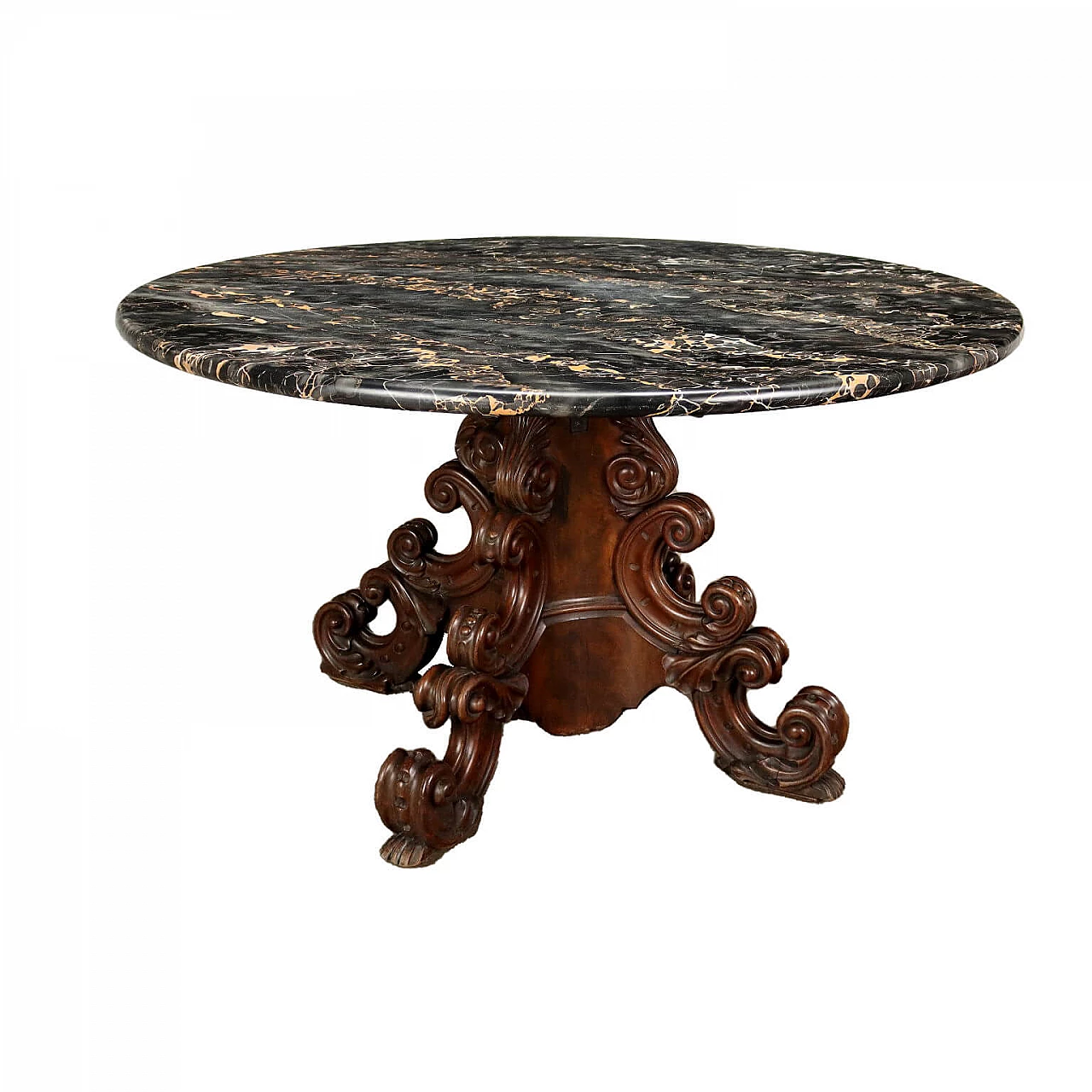Mahogany round table with Portoro marble top 1