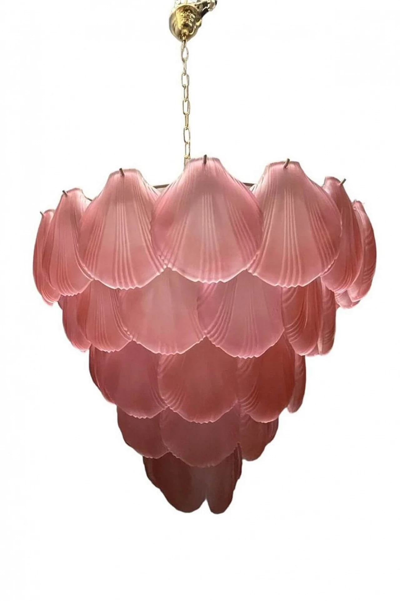 Lampadario a conchiglie in vetro satinato rosa, anni '80 1