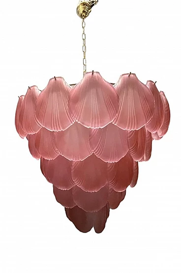 Pink frosted glass shell chandelier, 1980s