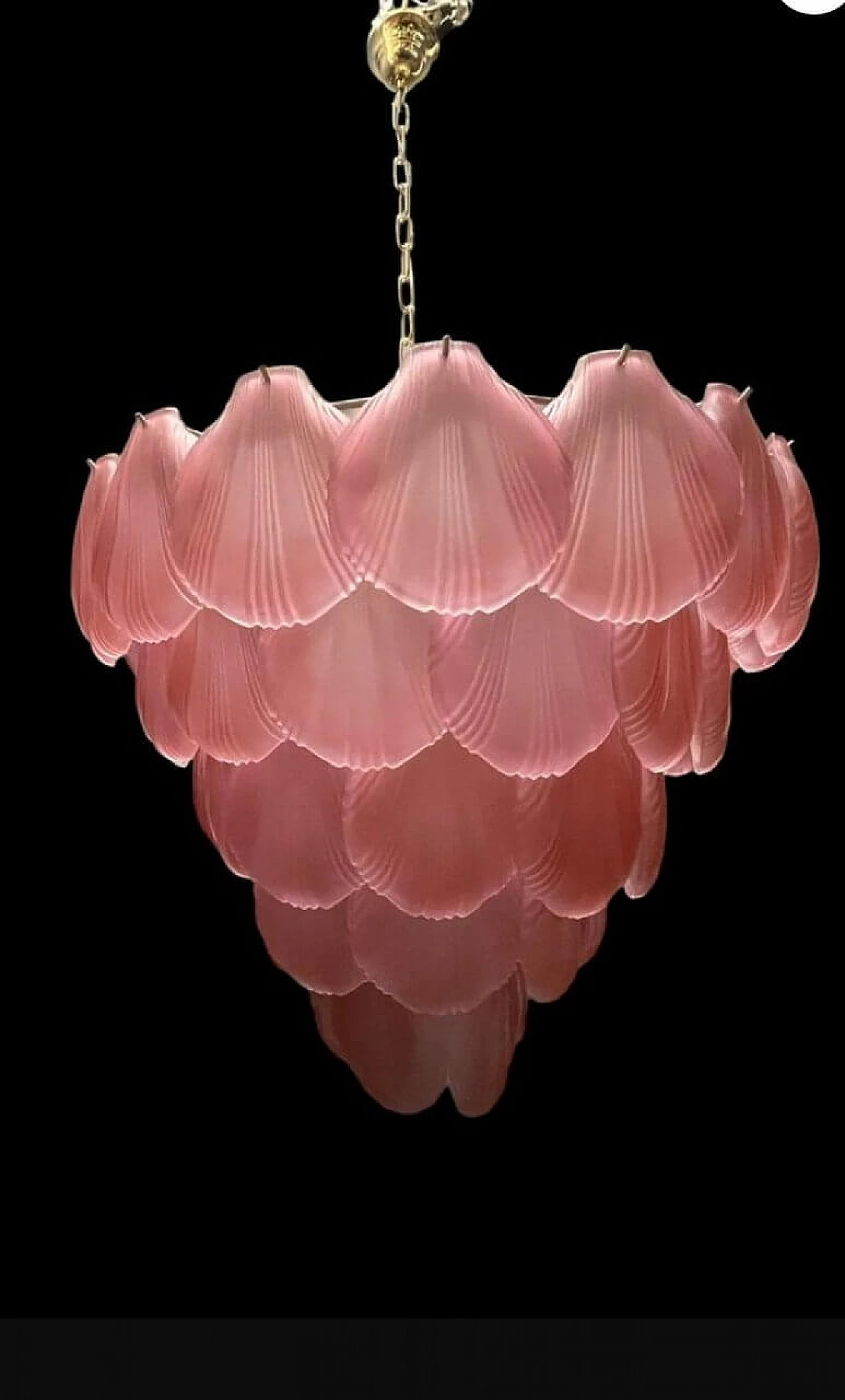 Pink frosted glass shell chandelier, 1980s 3