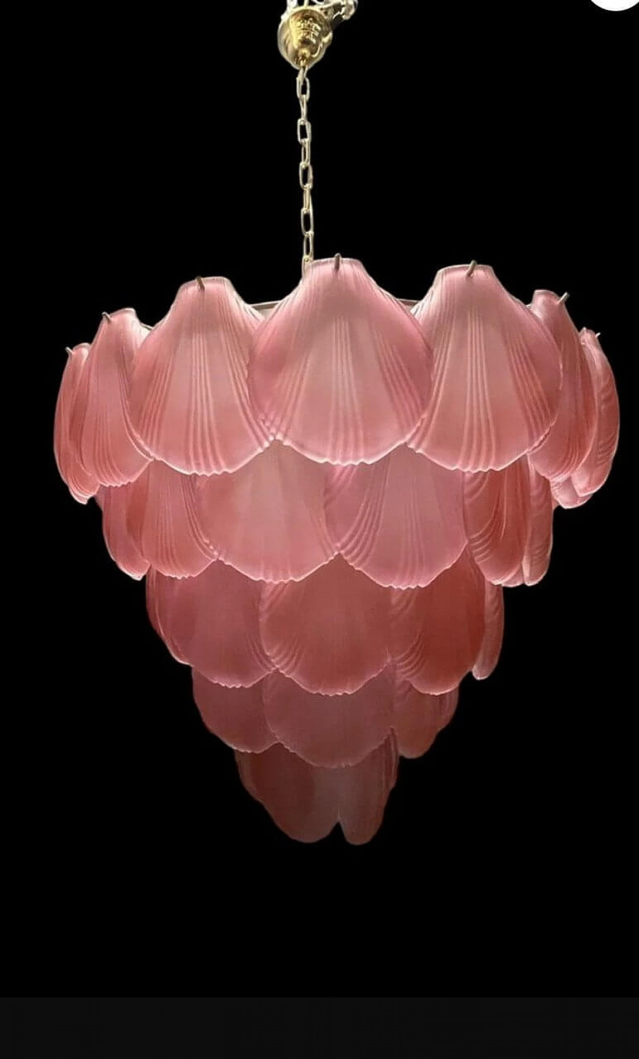 Lampadario a conchiglie in vetro satinato rosa, anni '80 3